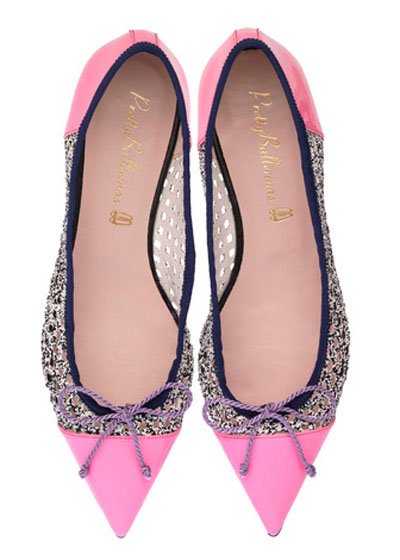 Ballerinas con punta fina rosa y apliques en plateado de Pretty Ballerinas